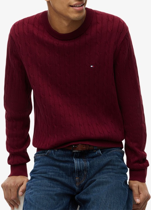 Tommy Hilfiger Flag Embroidery Cable Knit Jumper - detail 2 burgundy-vlp
