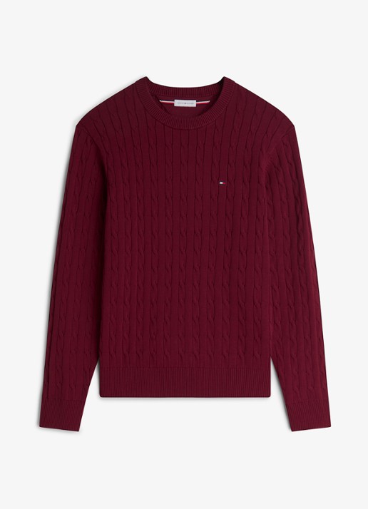 Tommy Hilfiger Flag Embroidery Cable Knit Jumper - voorkant 3 burgundy-vlp