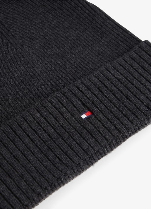Tommy Hilfiger Flag Pima grofgebreide muts met logo - detail 2 donkergrijs