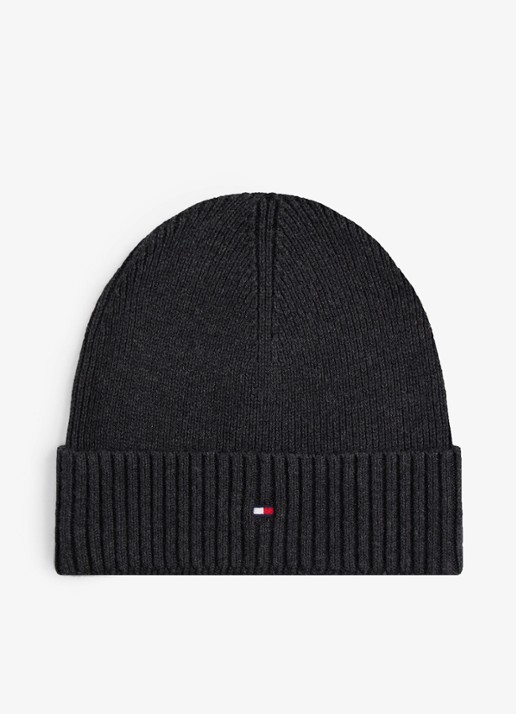 Tommy Hilfiger Flag Pima grofgebreide muts met logo - voorkant donkergrijs