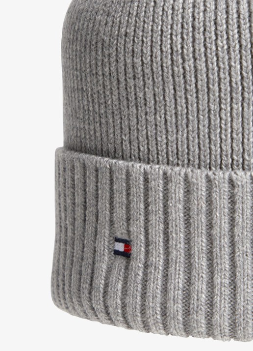 Tommy Hilfiger Flag Pima grofgebreide muts met logo - detail medium grey heather-p7d