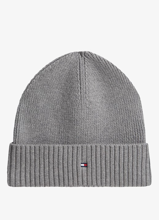 Tommy Hilfiger Flag Pima grofgebreide muts met logo - voorkant 3 medium grey heather-p7d
