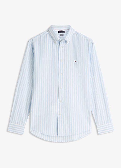 Tommy Hilfiger Flex Poplin overhemd met streepprint  - voorkant 2 lichtblauw