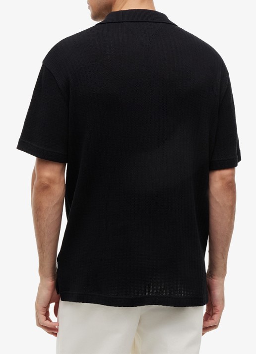 Tommy Hilfiger Gebreide polo met logoborduring - achterkant zwart