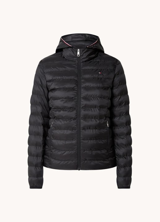 Tommy Hilfiger Gewatteerd jack met logo en ritszakken - voorkant 2 zwart