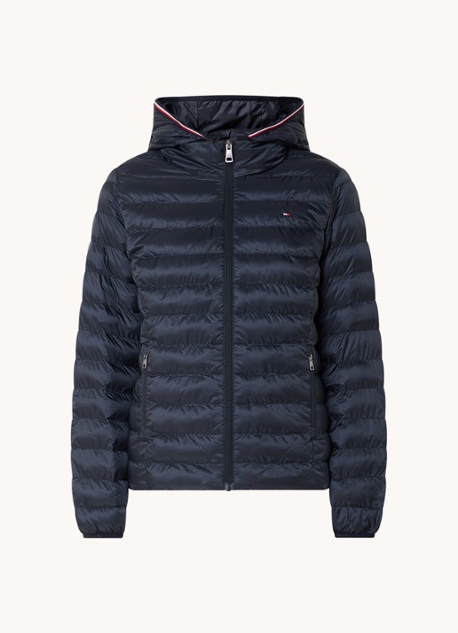 Tommy Hilfiger Gewatteerd jack met logo en ritszakken - voorkant 2 donkerblauw