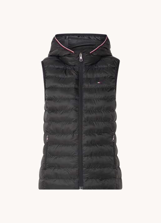 Tommy Hilfiger Gewatteerde bodywarmer met ritszakken en capuchon - voorkant zwart