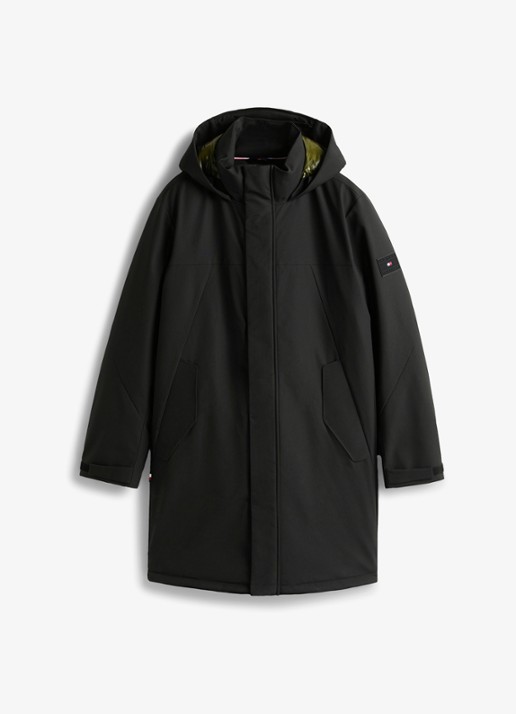 Tommy Hilfiger Gewatteerde parka met capuchon en waterafstotende coating - voorkant zwart
