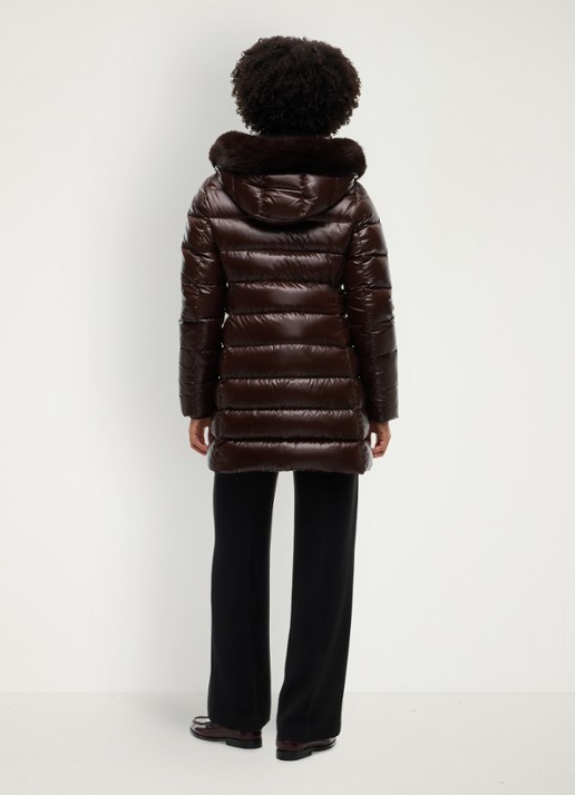 Tommy Hilfiger Gewatteerde puffer jas met imitatiebont  - achterkant 5 donkerbruin