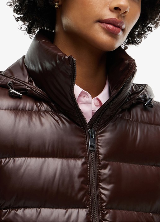 Tommy Hilfiger Gewatteerde puffer jas met imitatiebont  - detail 3 donkerbruin