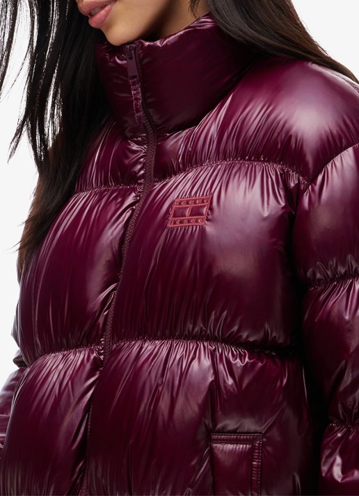 Tommy Hilfiger Gewatteerde puffer jas met steekzakken  - detail 4 cranberryrood