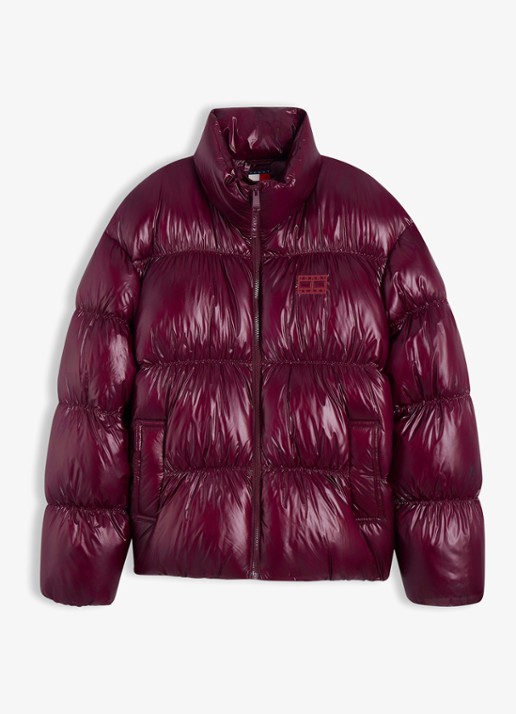 Tommy Hilfiger Gewatteerde puffer jas met steekzakken  - voorkant 5 cranberryrood