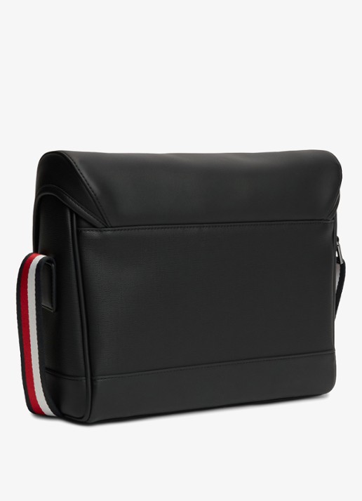 Tommy Hilfiger Global Stripe Strap Textured Messenger Bag - achterkant 4 diepzwart