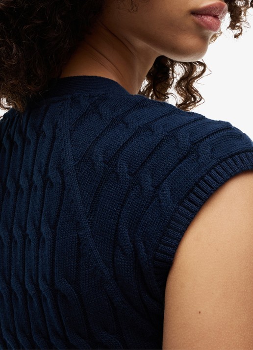 Tommy Hilfiger Grofgebreid vest met logoborduring - detail 5 donkerblauw