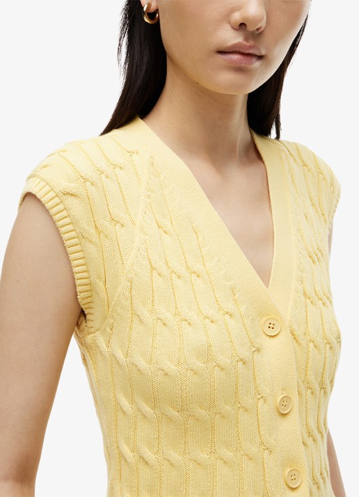 Tommy Hilfiger Grofgebreid vest met logoborduring - detail 2 lichtgeel