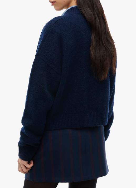 Tommy Hilfiger Grofgebreid vest met logoborduring - achterkant donkerblauw
