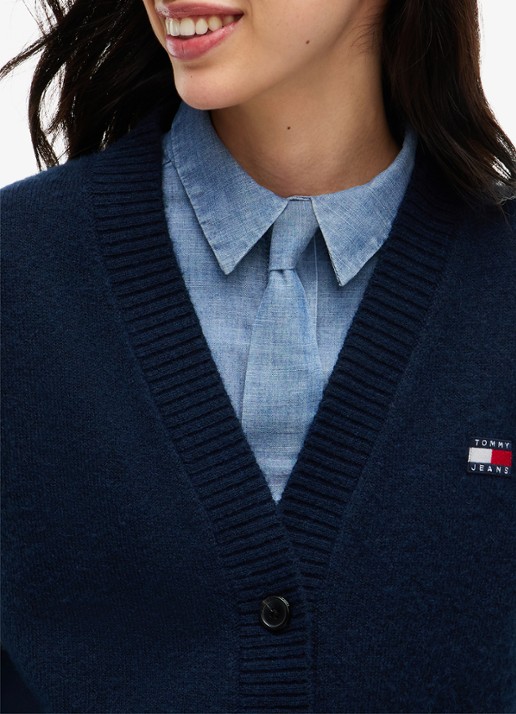 Tommy Hilfiger Grofgebreid vest met logoborduring - detail 5 donkerblauw