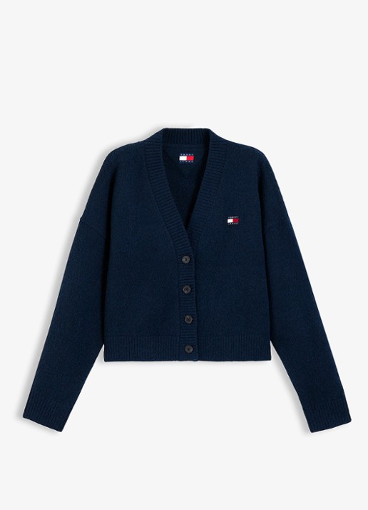 Tommy Hilfiger Grofgebreid vest met logoborduring - voorkant 2 donkerblauw