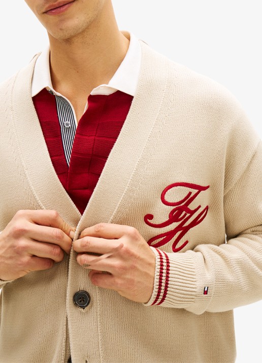 Tommy Hilfiger Grofgebreid vest met logoborduring - detail 5 beige