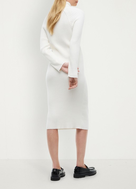 Tommy Hilfiger Grofgebreide midi jurk met logo en col  - achterkant 3 gebroken wit