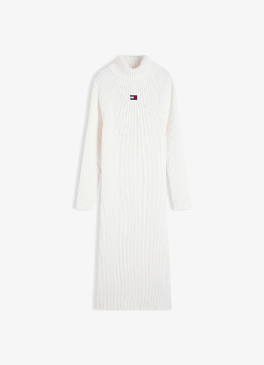 Tommy Hilfiger Grofgebreide midi jurk met logo en col