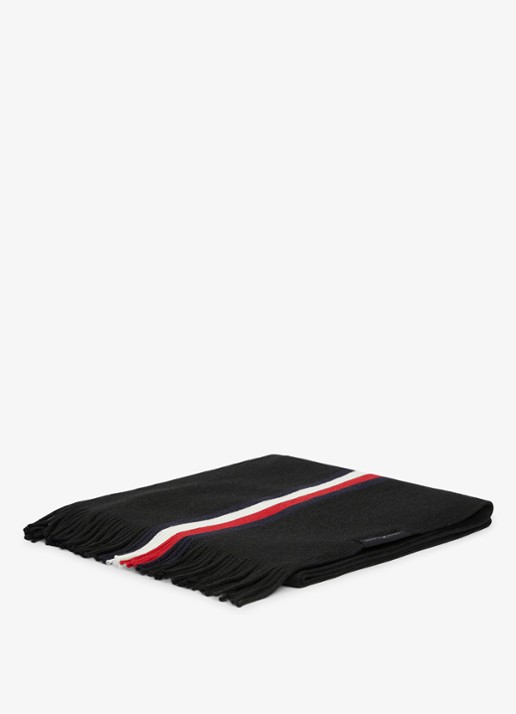 Tommy Hilfiger Grofgebreide sjaal in wolblend met streepprint - detail 2 diepzwart