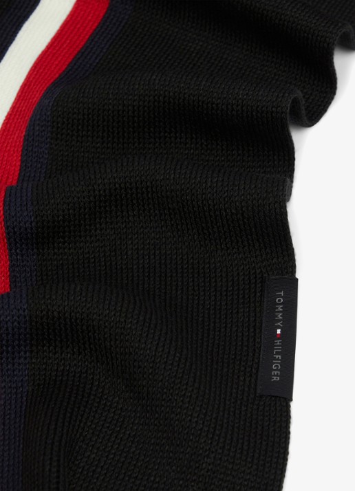 Tommy Hilfiger Grofgebreide sjaal in wolblend met streepprint - detail 3 diepzwart