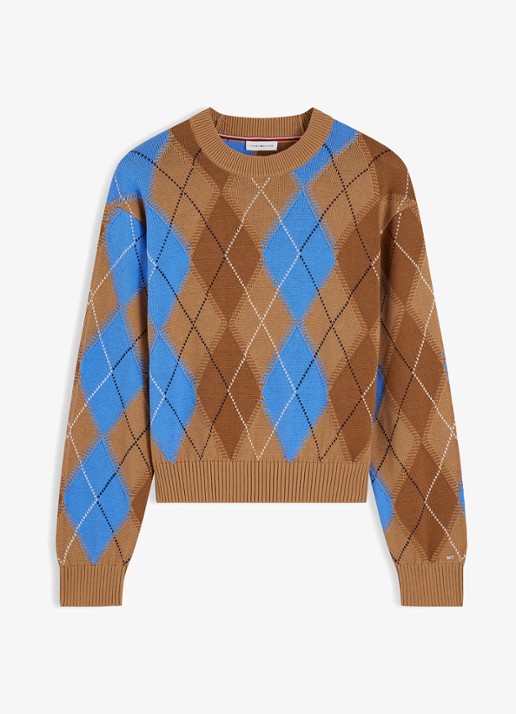 Tommy Hilfiger Grofgebreide trui met ruit dessin - voorkant 4 beige