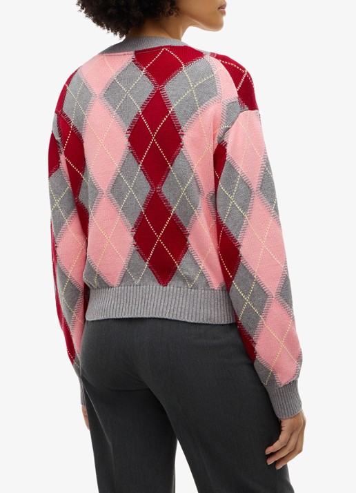 Tommy Hilfiger Grofgebreide trui met ruit dessin - achterkant 3 roze