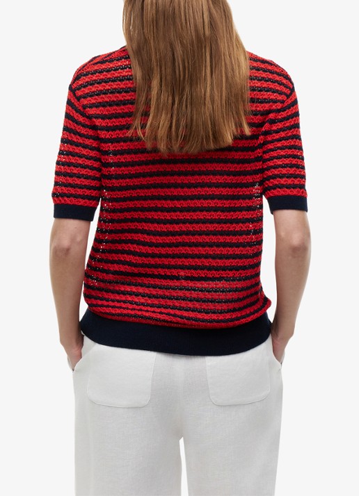 Tommy Hilfiger Grofgebreide trui met streepprint - achterkant rood