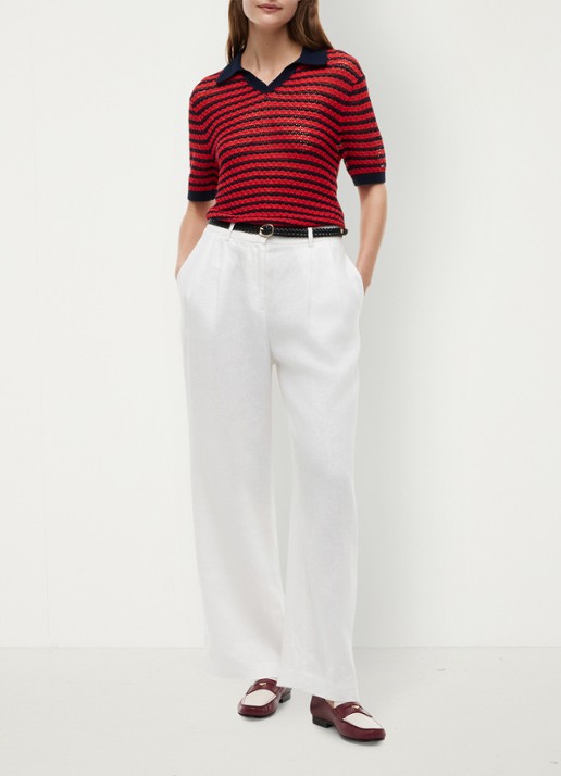 Tommy Hilfiger Grofgebreide trui met streepprint - voorkant 3 rood