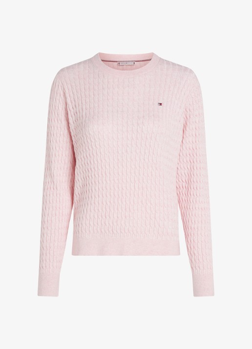 Tommy Hilfiger Grofgebreide trui met structuur - voorkant 3 roze