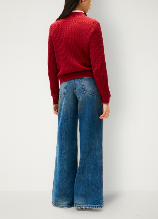 Tommy Hilfiger Grofgebreide trui met structuur - achterkant cranberryrood