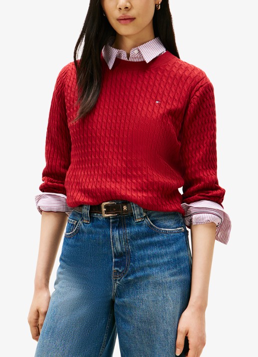Tommy Hilfiger Grofgebreide trui met structuur - detail 4 cranberryrood