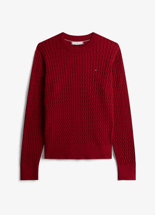 Tommy Hilfiger Grofgebreide trui met structuur - voorkant 2 cranberryrood