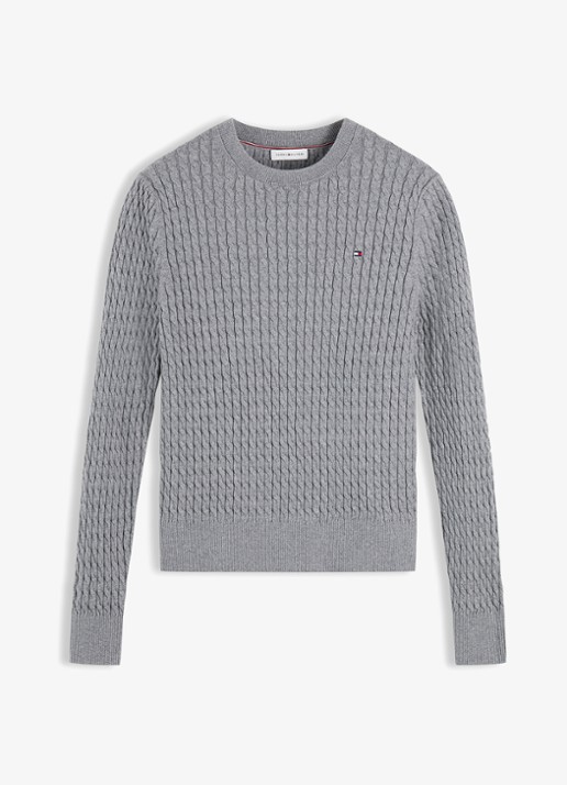 Tommy Hilfiger Grofgebreide trui met structuur - voorkant medium grey heather-p7d