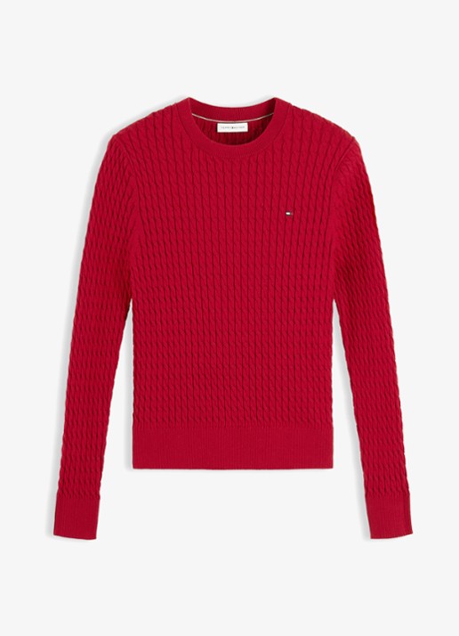 Tommy Hilfiger Grofgebreide trui met structuur - voorkant 2 raspberry juice-xkc