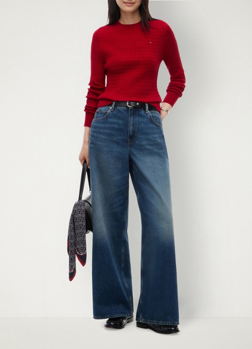 Tommy Hilfiger Grofgebreide trui met structuur - voorkant 3 raspberry juice-xkc