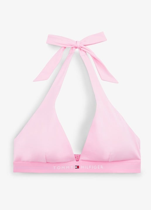 Tommy Hilfiger Halter bikinitop met uitneembare vulling en logoband - voorkant 4 roze