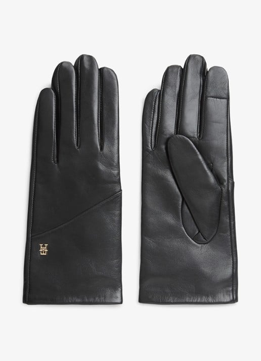 Tommy Hilfiger Handschoenen van leer met logo - voorkant zwart