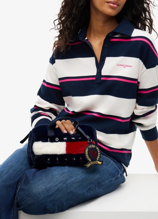 Tommy Hilfiger Handtas van imitatiebont met logo - detail donkerblauw