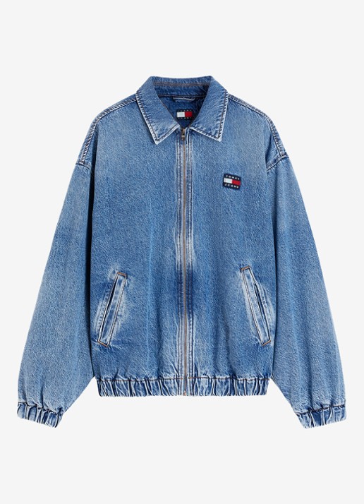 Tommy Hilfiger Harrington jack in lyocellblend met logoborduring - voorkant indigo