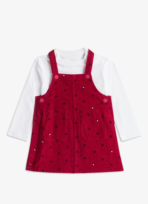 Tommy Hilfiger Heart Dungaree jurk set 2-delig  - voorkant 3 rood