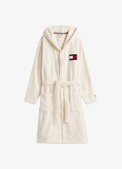 Tommy Hilfiger Heritage badjas met opgestikte zakken en logo  - voorkant ivoor
