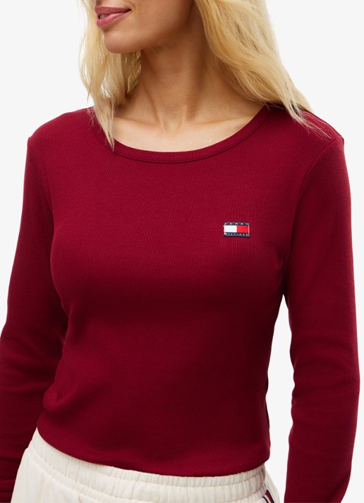 Tommy Hilfiger Heritage longsleeve met logo - detail 5 kersenrood