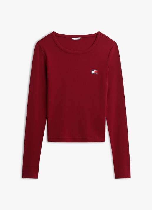 Tommy Hilfiger Heritage longsleeve met logo - voorkant kersenrood