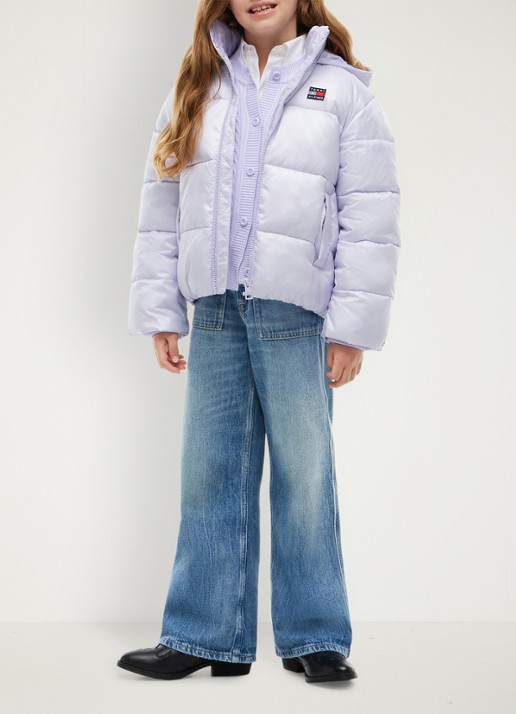Tommy Hilfiger Heritage puffer jas met capuchon - voorkant 3 lavendel
