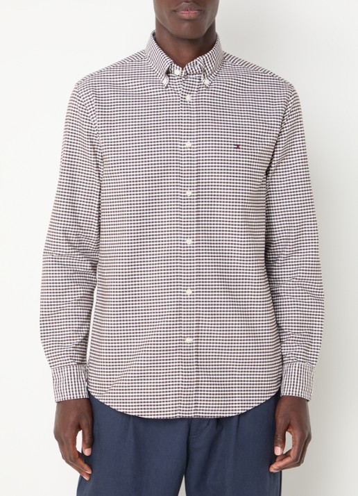 Tommy Hilfiger Heritage regular fit overhemd met ruitdessin en logoborduring - detail 4 donkerbruin