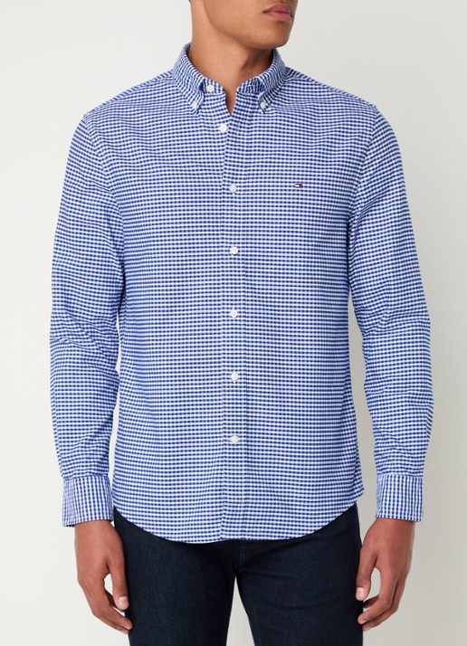 Tommy Hilfiger Heritage regular fit overhemd met ruitdessin en logoborduring - detail royalblauw