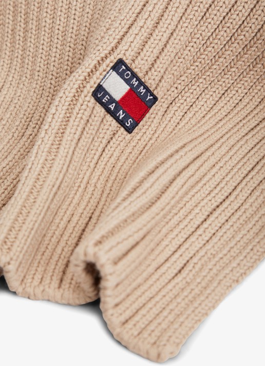 Tommy Hilfiger Heritage ribgebreide sjaal met logo  - detail 4 zand